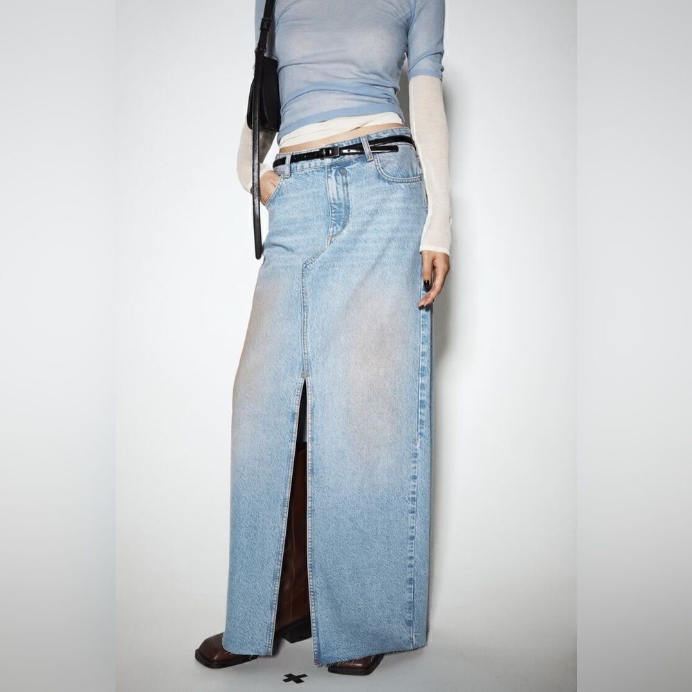 ZARA Z1975 PINK WASHED SLIT DENIM SKIRT - Picture 12 of 13